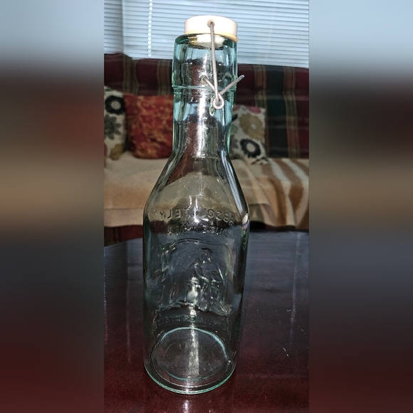 LARGE 12” Vintage, Absolutely Pure Milk, Embossed Cow, Glass Milk Jug With Cap - Picture 3 of 5